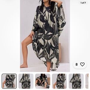 Free People Tropical O/S Green Silky Maxi Tunic Top Kaftan Kimono Dress